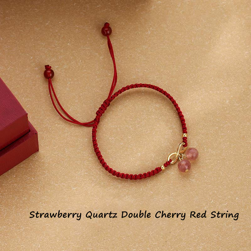Strawberry Quartz Crystal Endless Knot Love Healing Red String Weave Bracelet