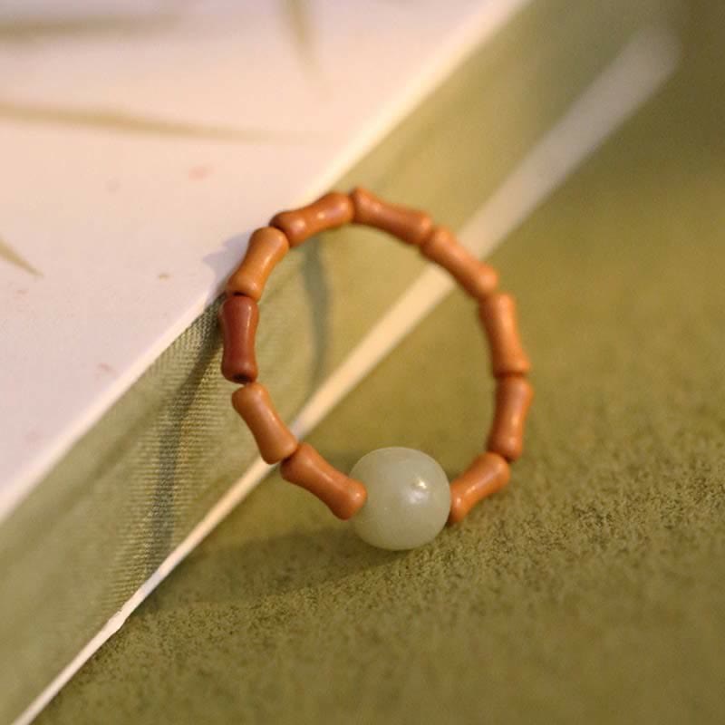 Hetian Jade Beaded Bamboo Prosperity Luck Ring - Image 11