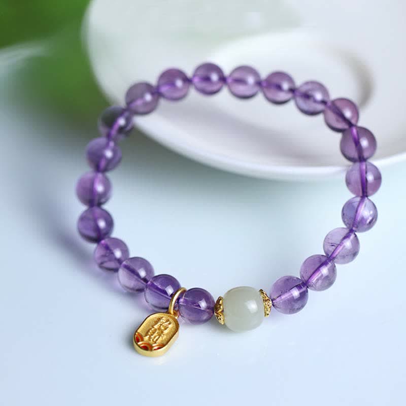 Natural Amethyst Crystal Hetian Jade Healing Charm Bracelet - Image 5