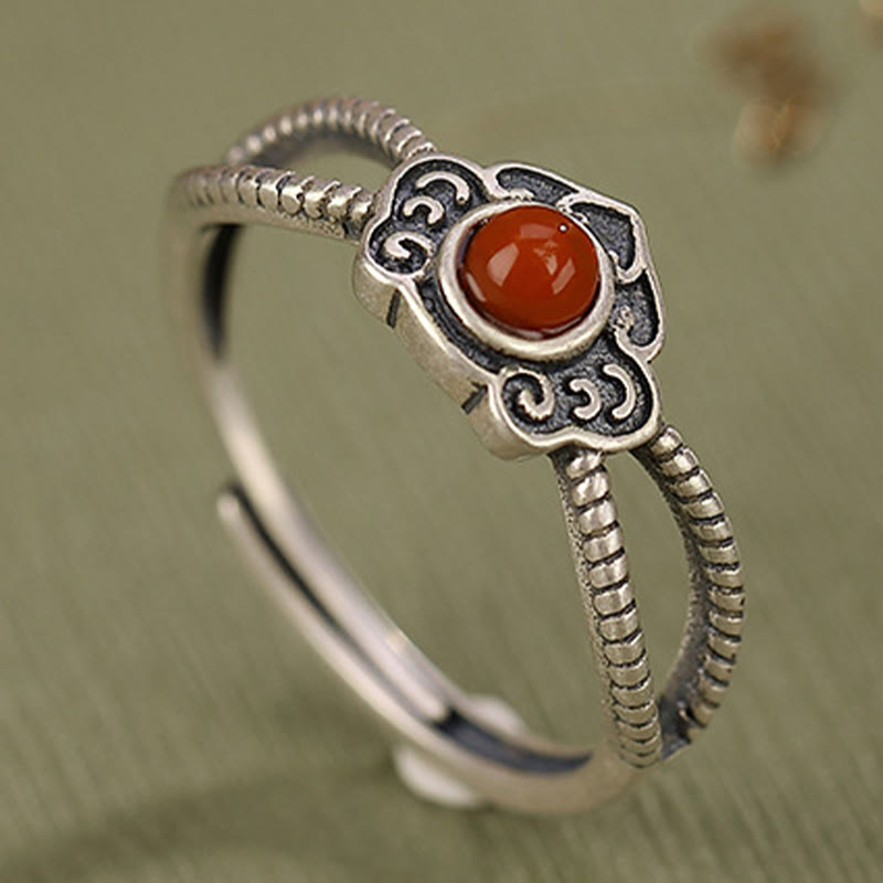 925 Sterling Silver Red Agate Bead Logical Thinking Ring - Image 6