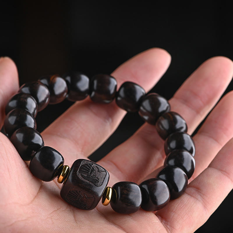 Tibetan Ebony Wood Barrel Beads Lucky And Treasure Balance Bracelet - Image 7