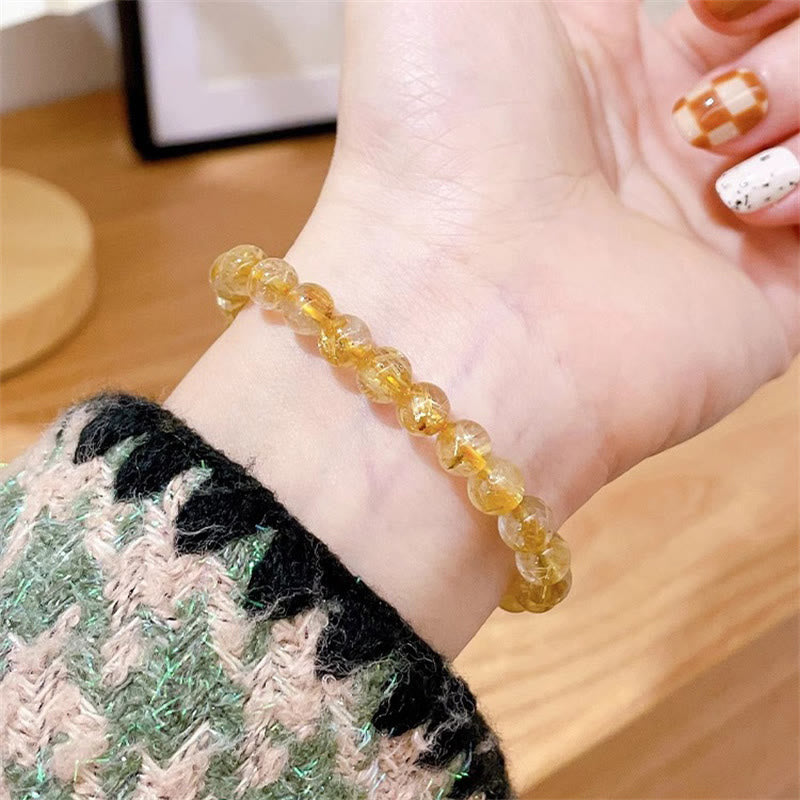 Natural Gold Rutilated Quartz Sun Stone Kyanite Wealth Bracelet - Image 3