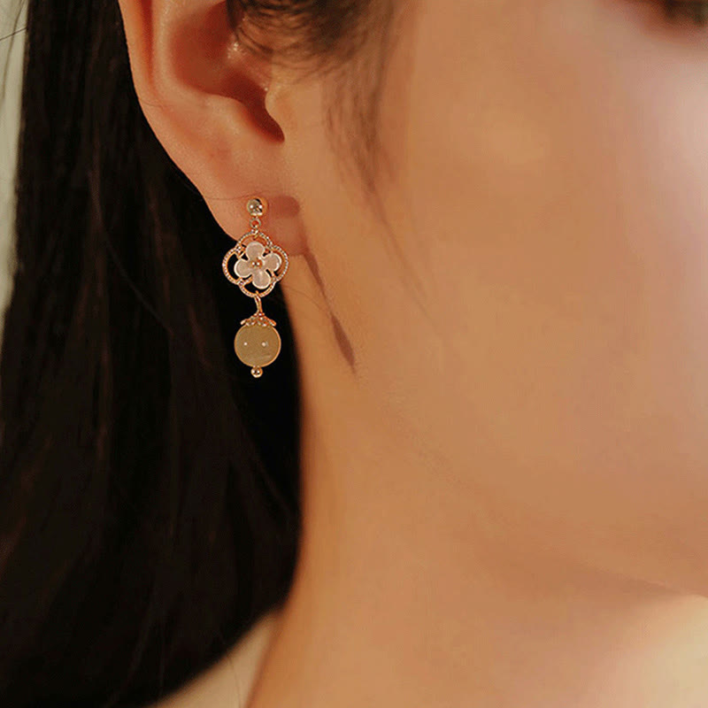 Tridacna Stone Flower Jade Bead Blessing Drop Earrings - Image 10
