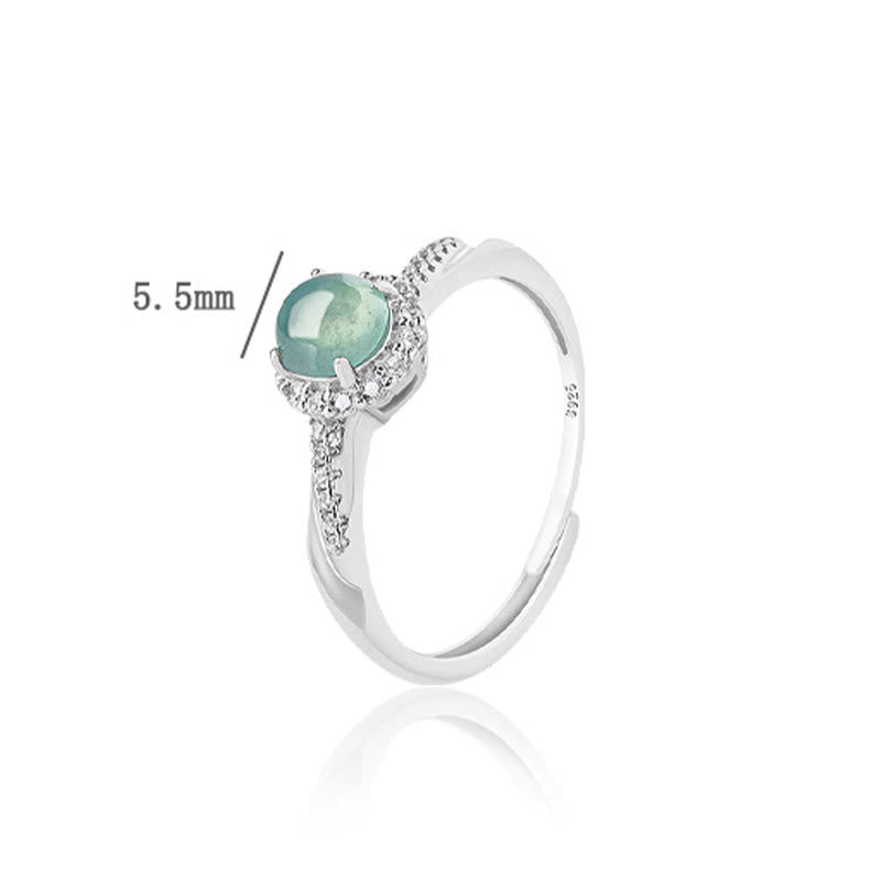 925 Sterling Silver Round Jade Luck Prosperity Adjustable Ring - Image 7