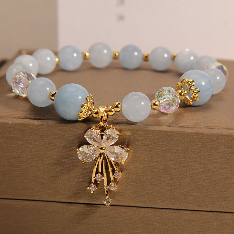 Aquamarine Pink Crystal Healing Zircon Butterfly Charm Bracelet - Image 5
