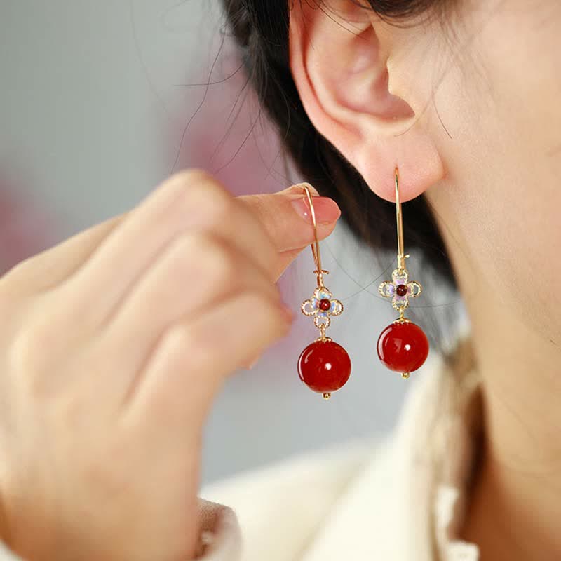 925 Sterling Silver Red Agate Flower Beaded Confidence Earrings - Image 5