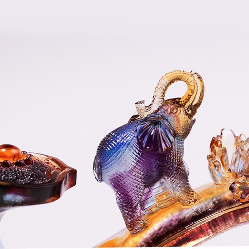 Handmade Liuli Crystal Ruyi Elephant Art Piece Home Decoration With Crystal Base - Image 5