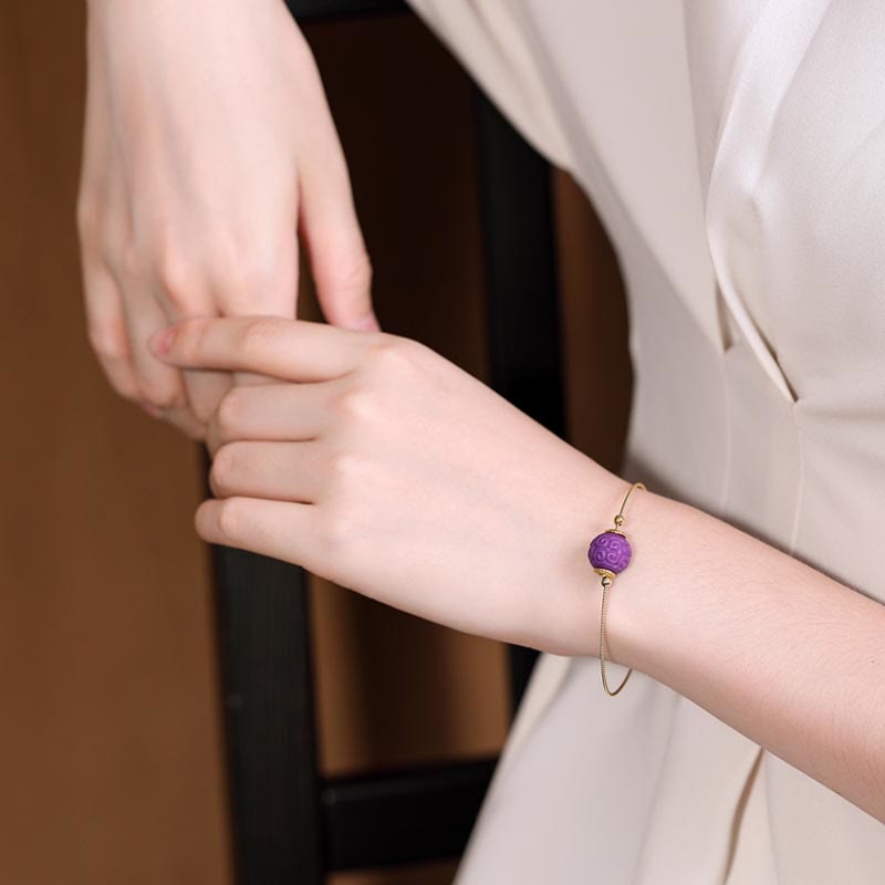 925 Sterling Silver Plated Gold Natural Purple Mica Stone Relief Bead Positive Necklace Pendant Bracelet Set - Image 10