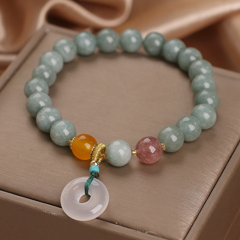 Natural Jade Strawberry Quartz Bead Peace Buckle Prosperity Bracelet