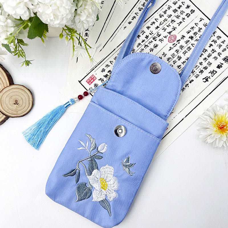 Small Embroidered Flowers Crossbody Bag Shoulder Bag Double Layer Cellphone Bag - Image 37