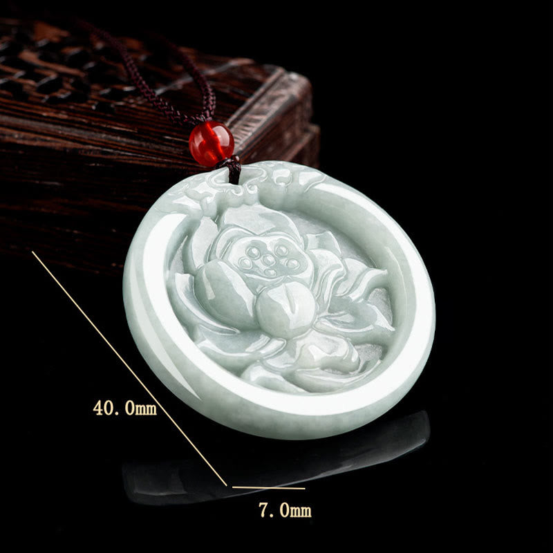Natural Jade Lotus Flower Carved Prosperity Necklace Pendant - Image 10