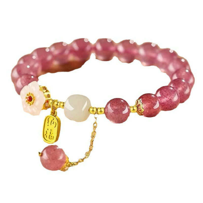 Strawberry Quartz Fu Character Pink Crystal Healing Bracelet - Image 5