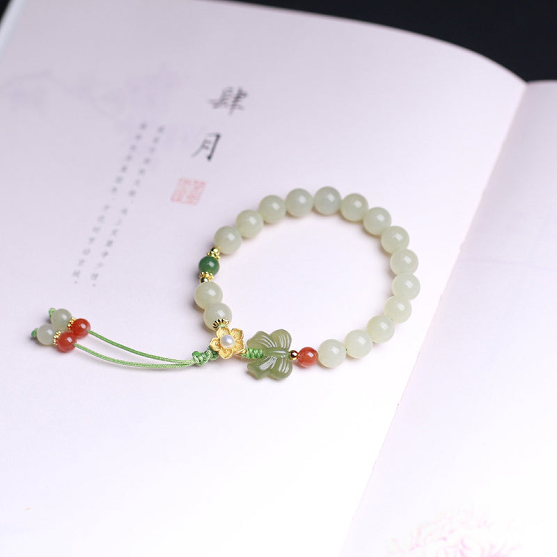 925 Sterling Silver Jade Luck Flower Butterfly Bracelet - Image 7