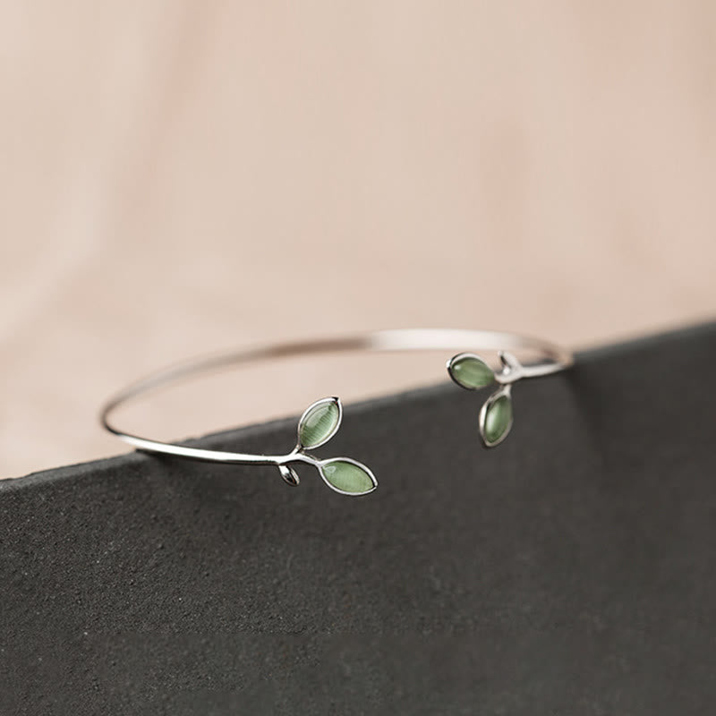 Leaf Pattern Cat Eye Support Cuff Bracelet Bangle - Image 13