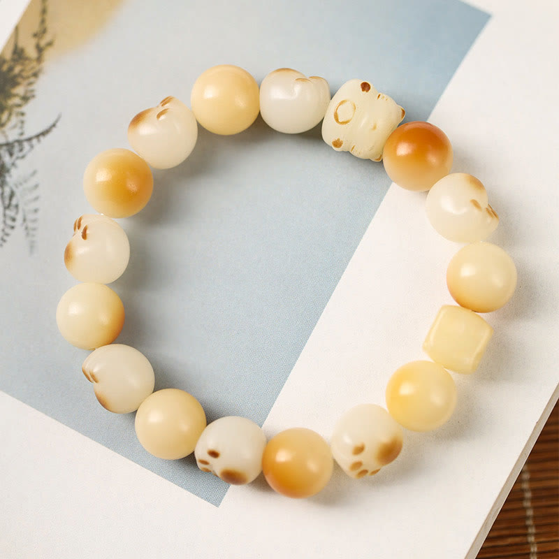 Natural Bodhi Seed Sandalwood Lucky Cute Cat Head Paw Claw Peace Bracelet - Image 14