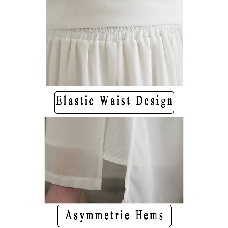 2Pcs Three Quarter Sleeve Irregular Design Shirt Wide Leg Pants Meditation Chiffon Women's Set - Image 6