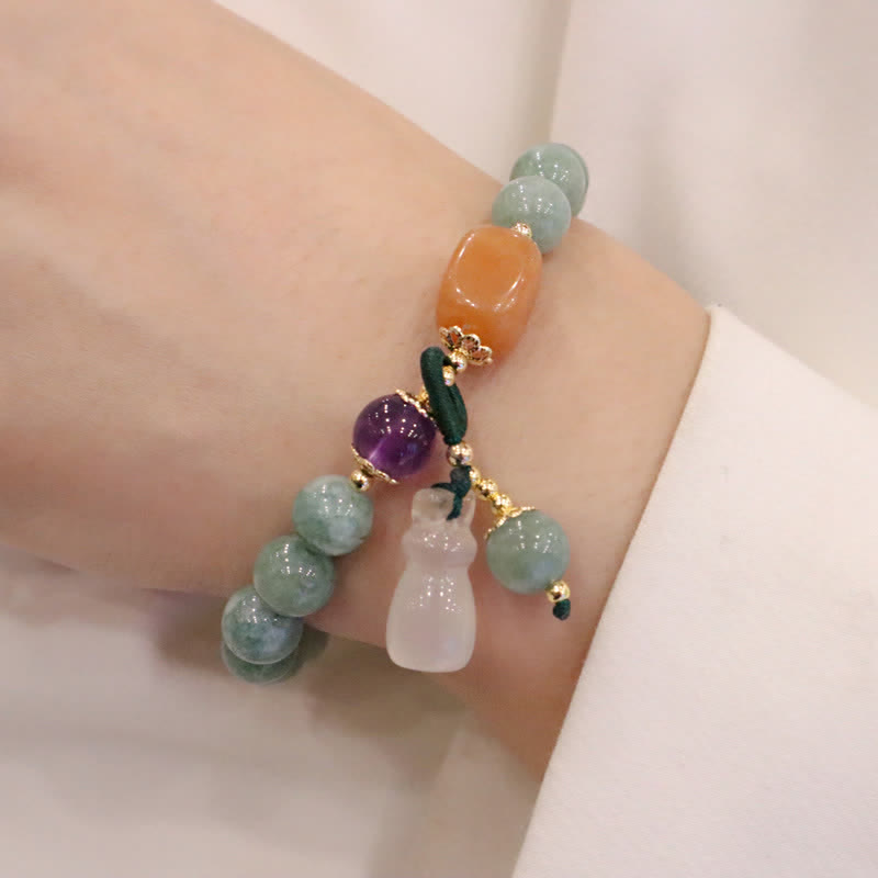 Cyan Jade Lotus Pumpkin Wish Peace Buckle Amethyst Crystal Healing Bracelet - Image 10