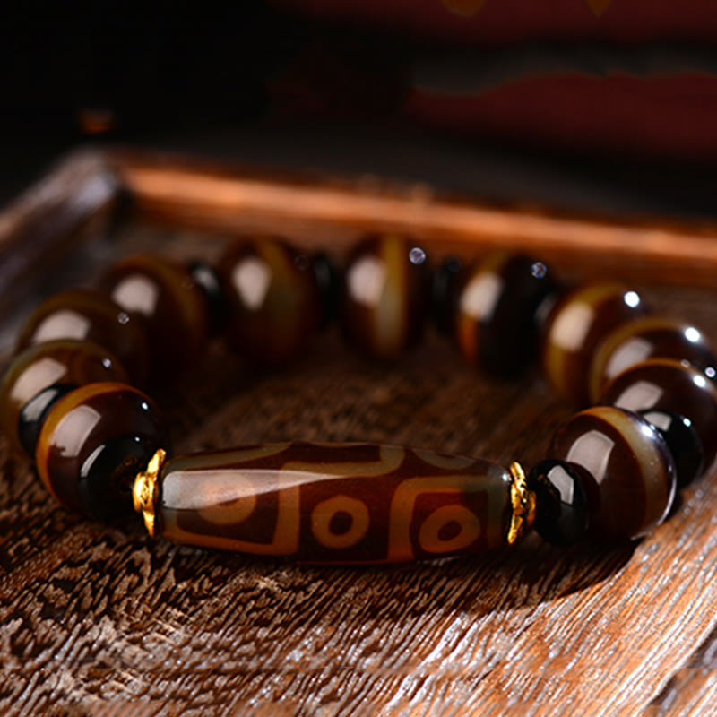 Tibetan Natural Nine-Eye Dzi Bead Agate Wealth Blessings Bracelet - Image 7