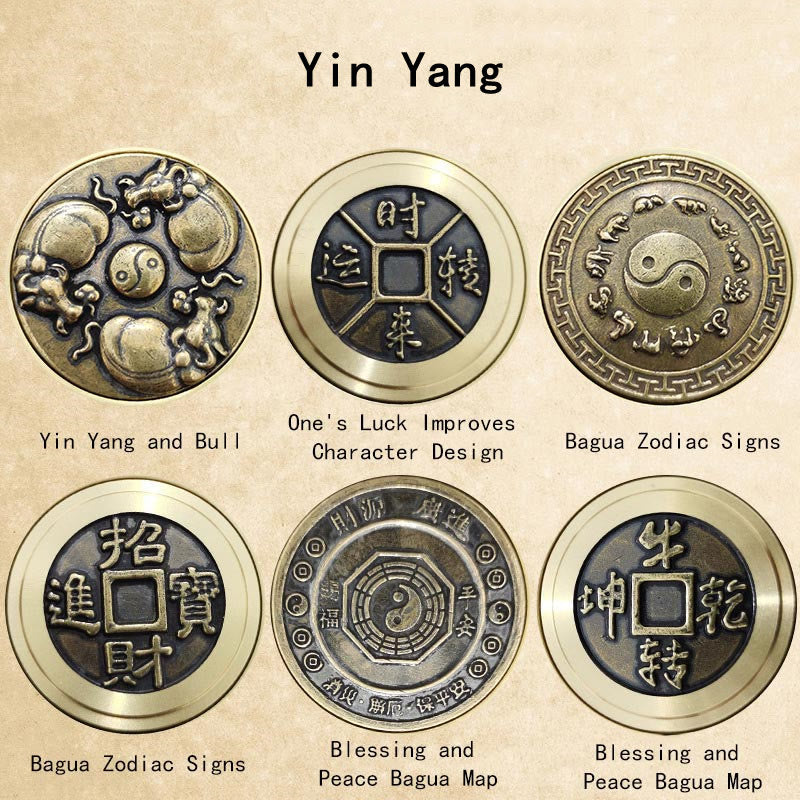 Four Beasts Feng Shui Yin Yang Bagua Copper Coin Harmony Rotatable Decoration - Image 9