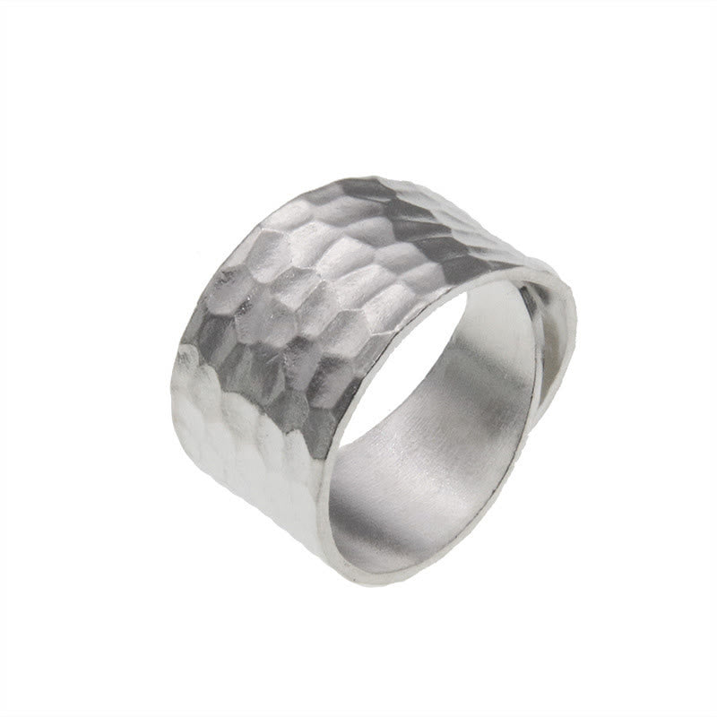 Tibetan 990 Sterling Silver Handmade Rustic Hammered Pattern Ring - Image 7