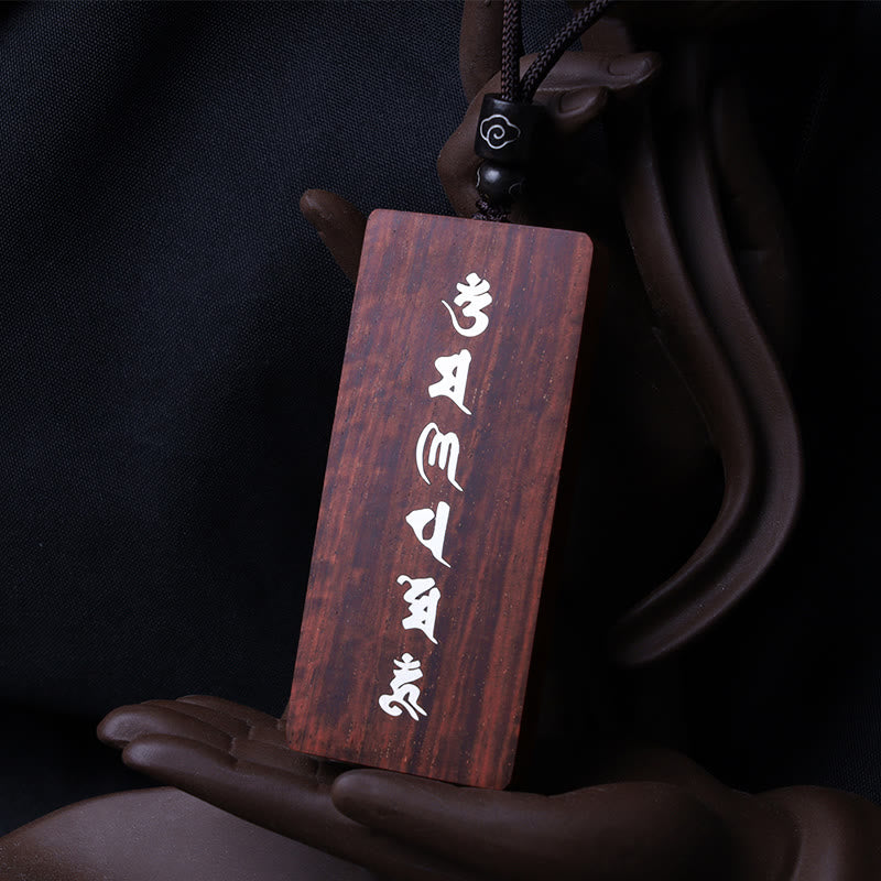 999 Sterling Silver Small Leaf Red Sandalwood Ebony Wood Om Mani Padme Hum Inlaid Protection Necklace Pendant - Image 4