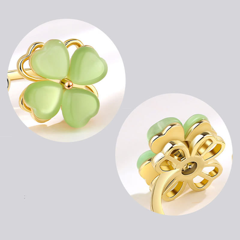 Cat's Eye Four Leaf Clover Zircon Love Rotatable Ring - Image 7