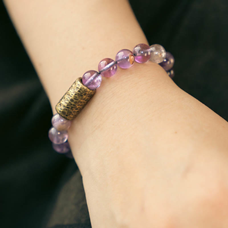 White Crystal Red Hematoid Quartz Gold Rutilated Quartz Purple Phantom Protection Bracelet - Image 31