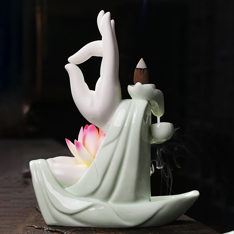 Buddha StonesTibetan Lotus Blessing Incense Burner Decoration - Image 5