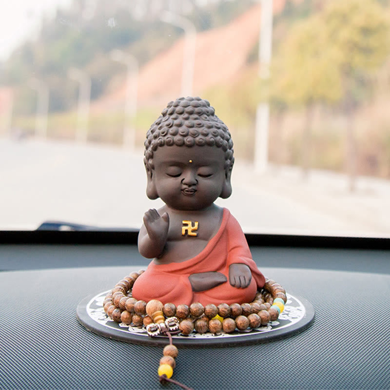 Small Buddha Serenity Purple Clay Home Desk Decoration - Image 9
