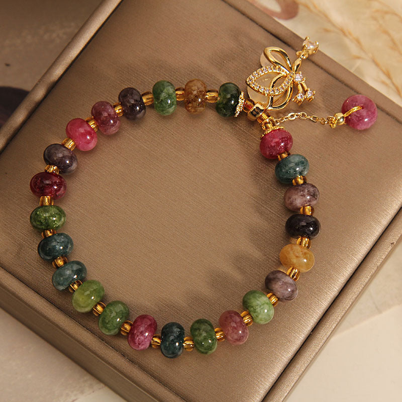 Colorful Tourmaline Butterfly Charm Wisdom Bracelet - Image 4