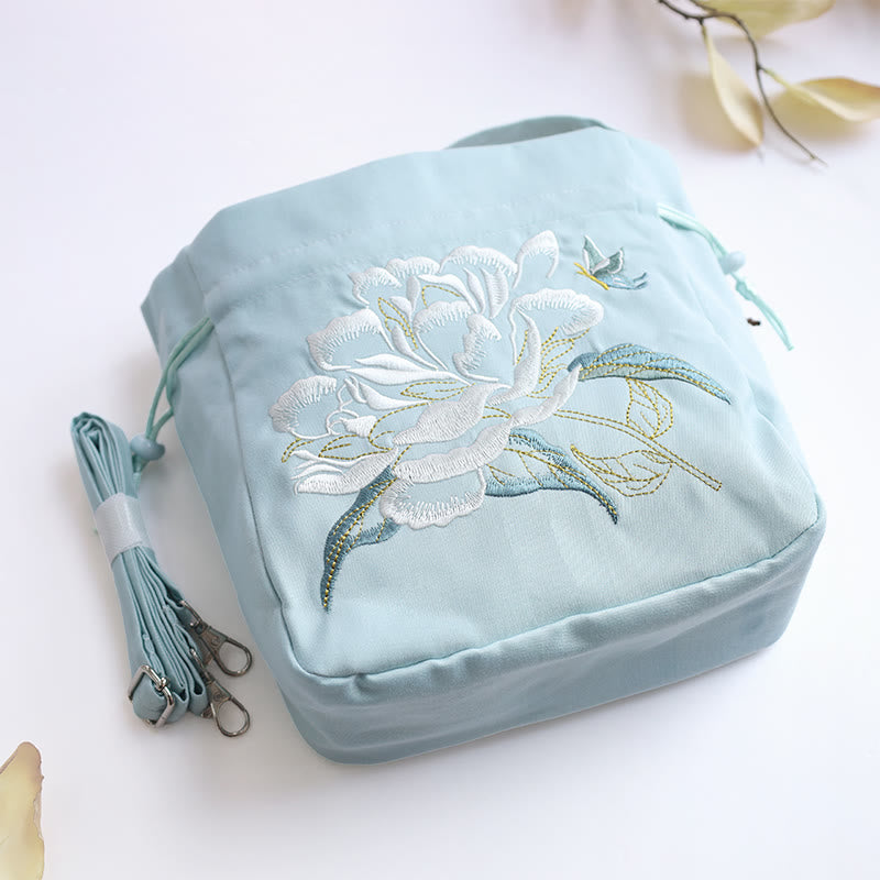 Embroidered Flowers Wisteria Lily Cotton Linen Tote Crossbody Bag Shoulder Bag Handbag - Image 14