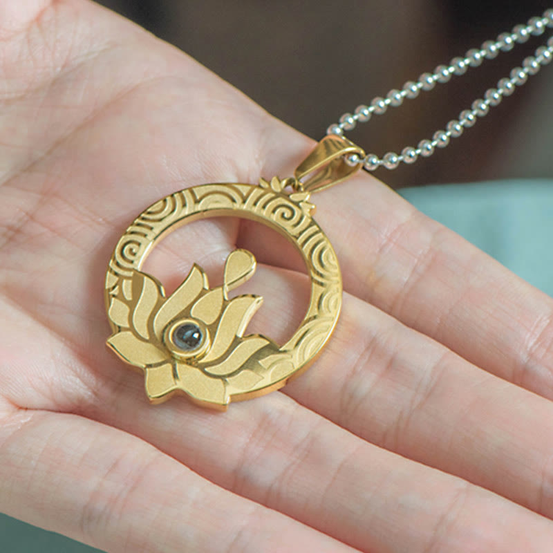 Lotus Titanium Steel Enlightenment Projection Shurangama Mantra Necklace Pendant - Image 11