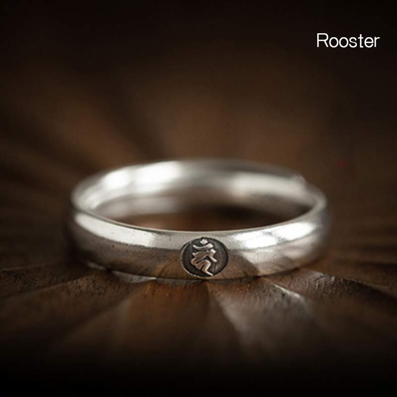 925 Sterling Silver Chinese Zodiac Natal Buddha Blessing Couple Ring - Image 23