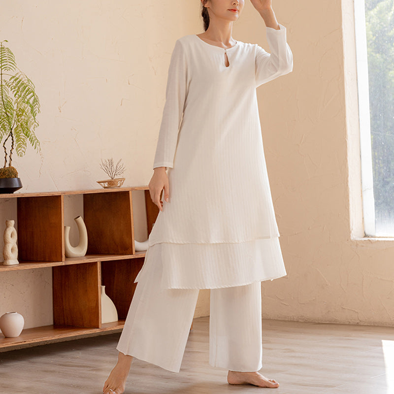 2Pcs Simple Design Tai Chi Meditation Yoga Clothing Top Pants Women's Set