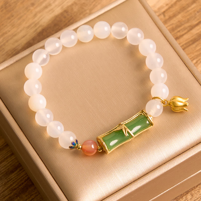 Natural White Agate Jadeite Bamboo Beads Positivity Bracelet - Image 4