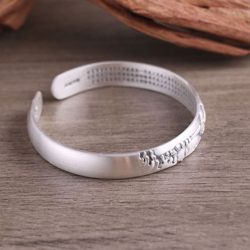 999 Sterling Silver Buddha Head Heart Sutra Serenity Bracelet Bangle - Image 14