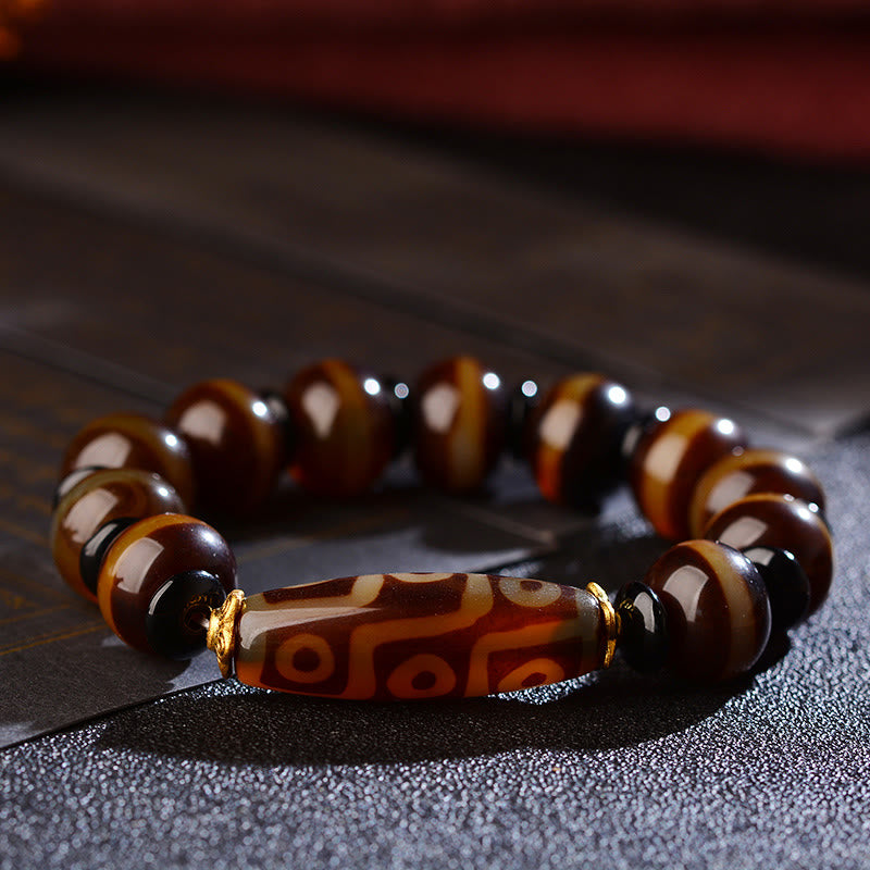 Tibetan Natural Nine-Eye Dzi Bead Agate Wealth Blessings Bracelet - Image 5