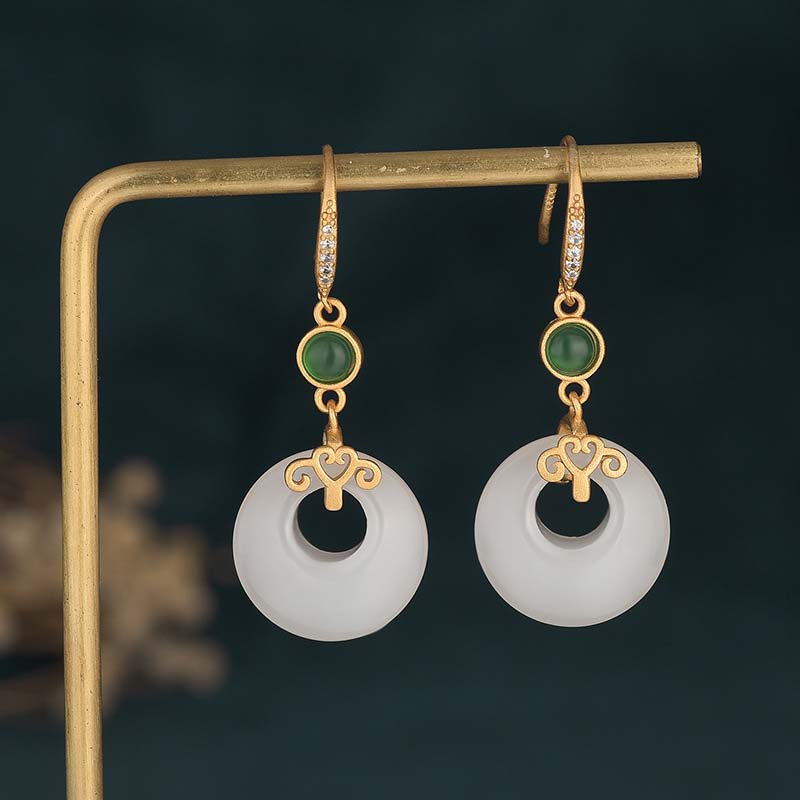 FengShui White Jade Blessing Drop Earrings - Image 16