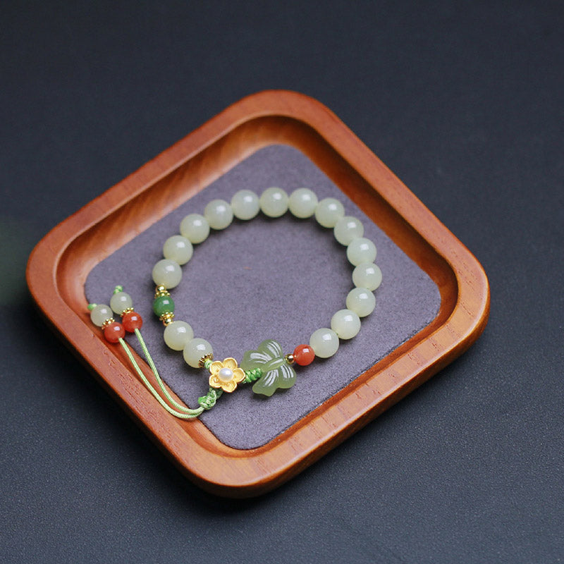 925 Sterling Silver Jade Luck Flower Butterfly Bracelet - Image 12