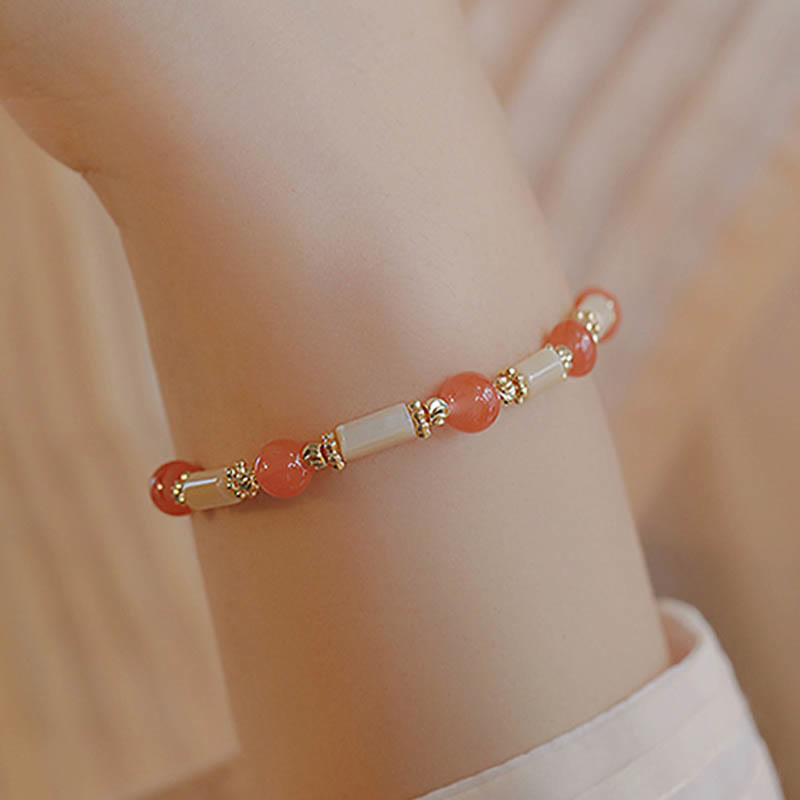 Tridacna Stone Red Agate Hetian Jade Blessing Bracelet - Image 8