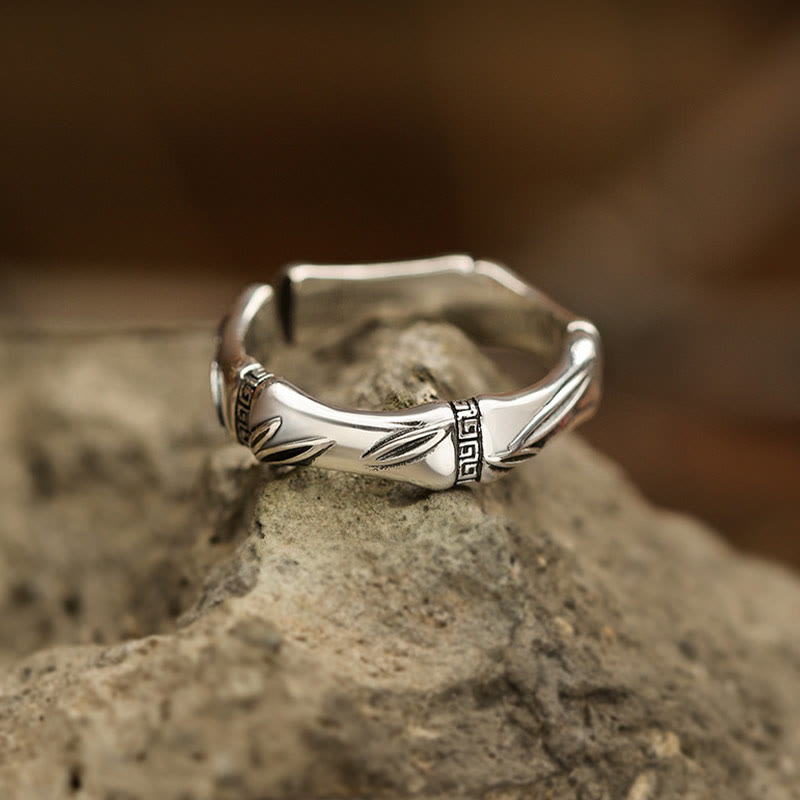 Simple Bamboo Design Copper Luck Wealth Adjustable Ring - Image 6