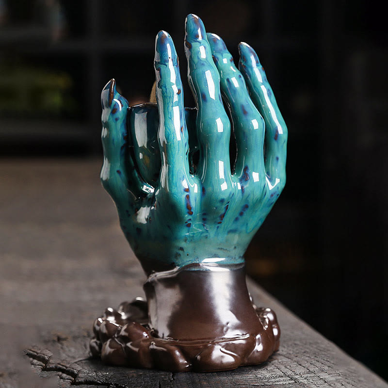 Halloween Ghost Hand Skull Head Ceramic Peace Healing Incense Burner Decoration - Image 10