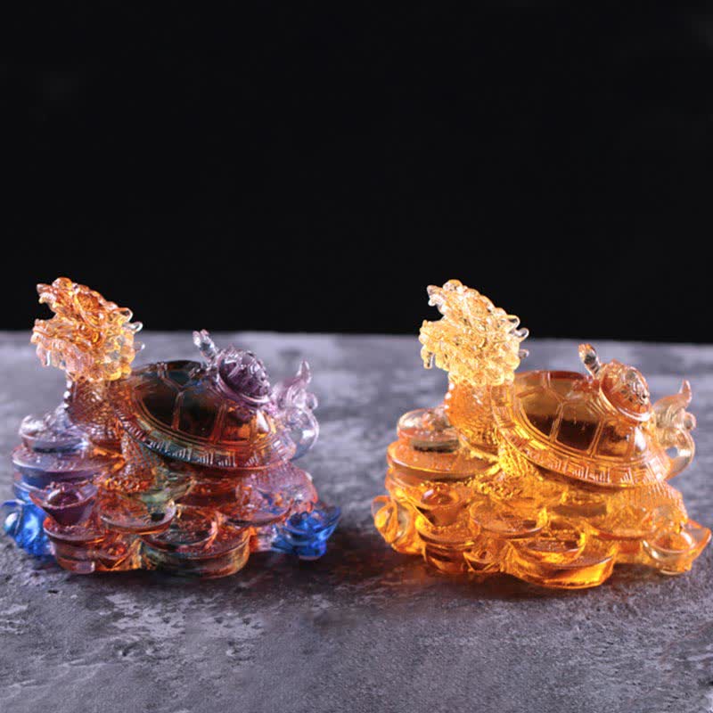 Feng Shui Dragon Turtle Coins Handmade Liuli Crystal Luck Art Piece Home Office Decoration - Image 3