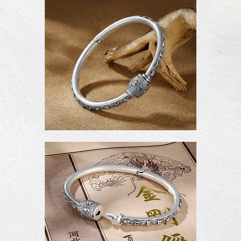 990 Sterling Silver Tibetan Auspicious Clouds Om Mani Padme Hum Engraved Creativity Bracelet Bangle - Image 12