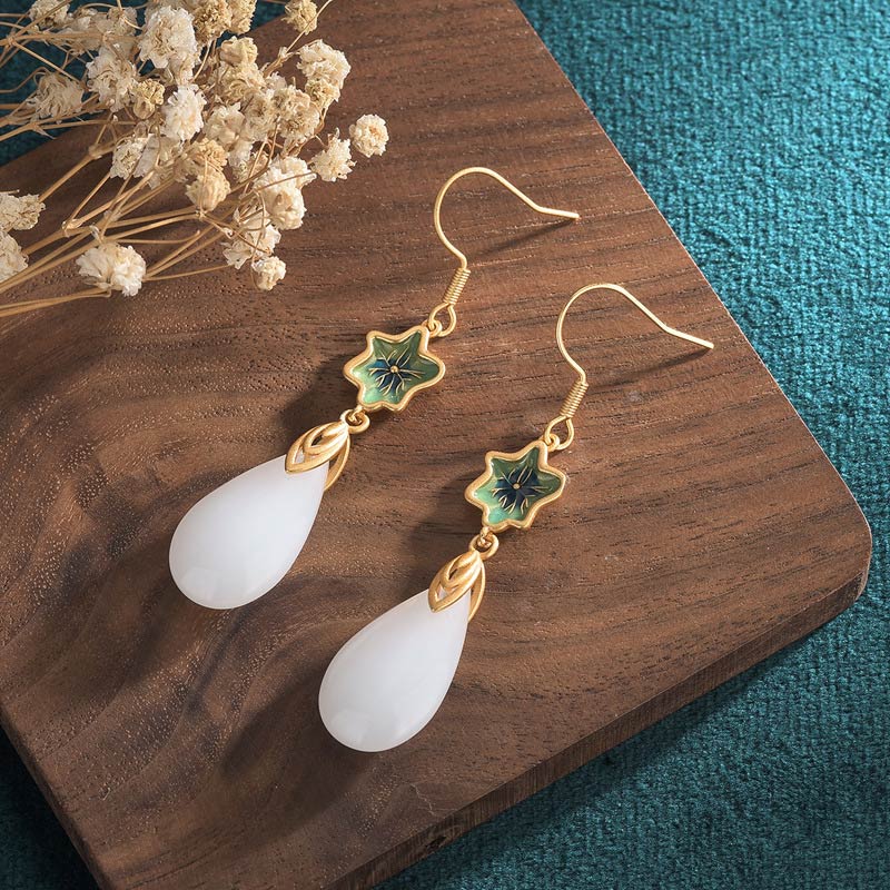 FengShui White Jade Luck Drop Earrings - Image 14