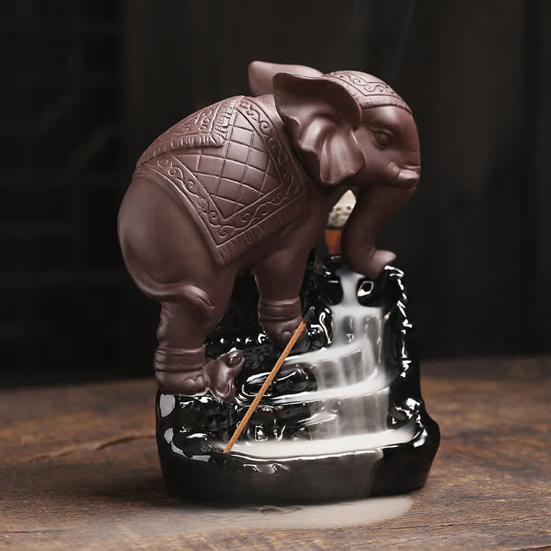 Tibetan Elephant Purple Clay Backflow Smoke Fountain Peace Healing Incense Burner Decoration - Image 17