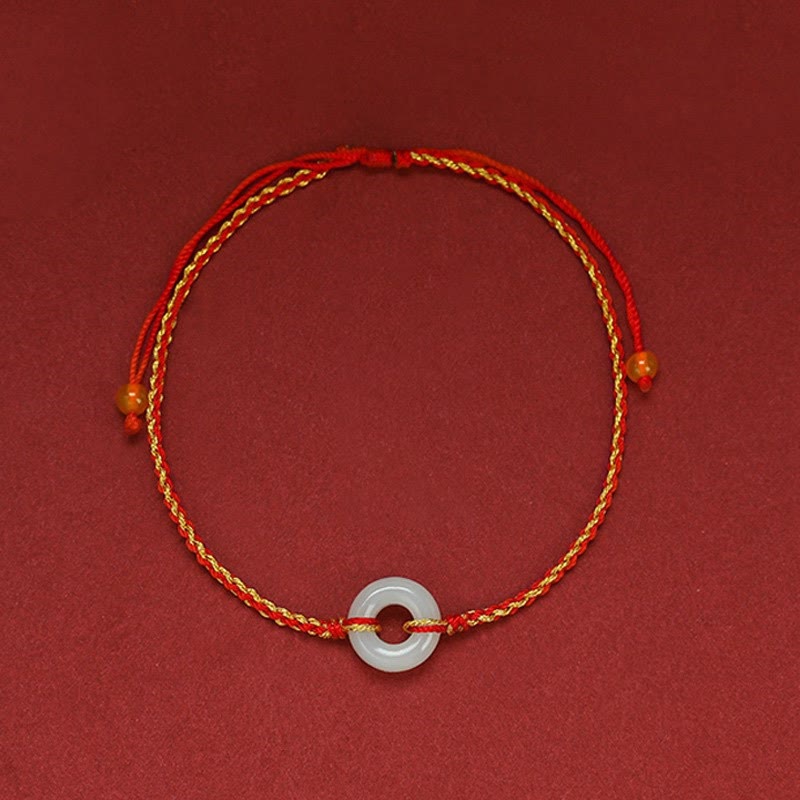 Round Peace Buckle Jade Luck Abundance Braided Bracelet Anklet - Image 3