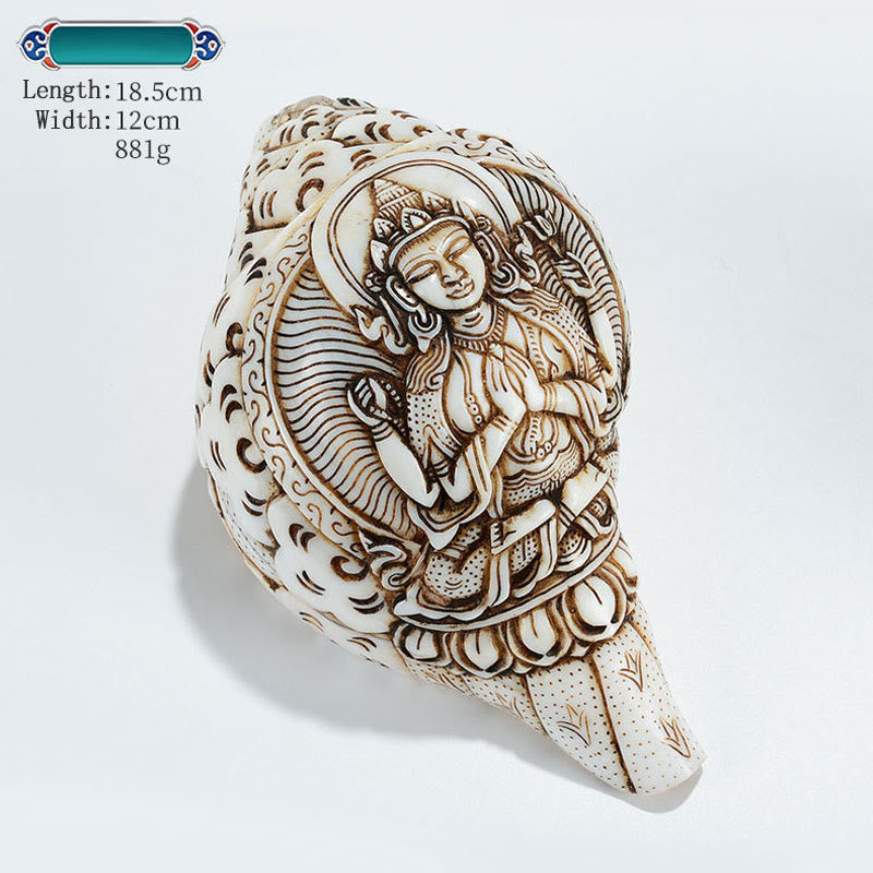 Tibetan Handmade Engraved Shankha Buddha Avalokitesvara Conch Shell Wealth Decoration - Image 30