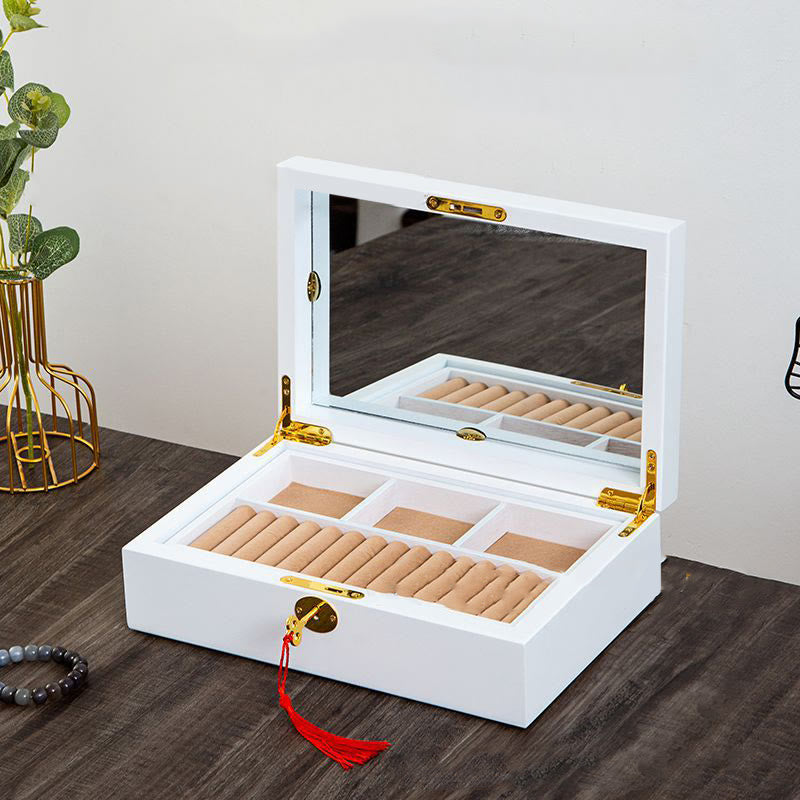 Vintage Wooden Jewelry Box Two-Layer Solid Wood Jewelry Storage Box - Image 30