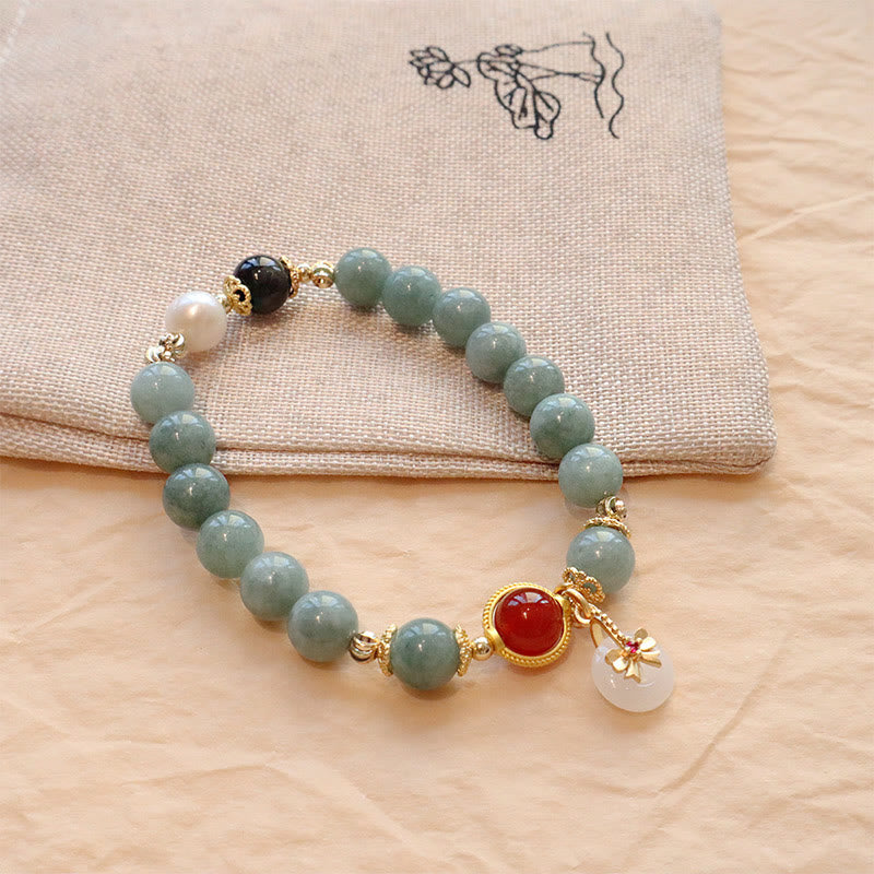 Natural Jade Red Agate Pearl Bow Tie Luck Bracelet